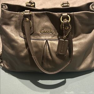 Coach Ashley Metallic Steel Leather Carryall Satchel Handbag NWOT